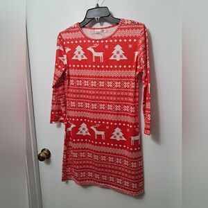 Mokingtop Red and White Reindeer Kids Dress